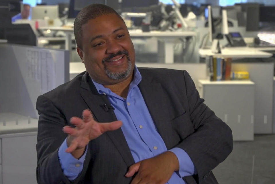 In this image taken from video, Manhattan district attorney candidate Alvin Bragg answers questions during an interview, Wednesday, Aug. 4, 2021, in New York. Bragg, a Democrat, is widely expected to defeat Republican Thomas Kenniff in the general election ending Nov. 2. The winner, replacing the retiring Cyrus Vance Jr., will take office in January and inherit high-profile cases, including the prosecution of former President Donald Trump's company and its longtime finance chief for tax fraud. (AP Photo/David R. Martin)