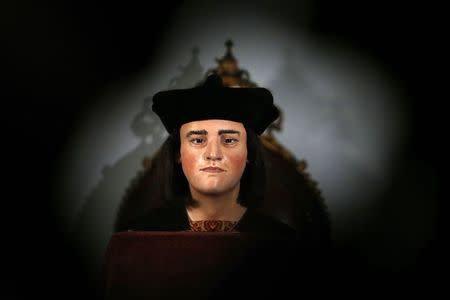 A facial reconstruction of King Richard III is displayed during a news conference in central London in this February 5, 2013 file photo. REUTERS/Andrew Winning