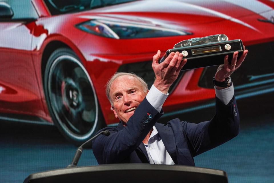 Corvette Chief Engineer Tadge Juechter accepts the award for the 2020 North American Car of the Year at the TCF Center in Detroit on Monday, January 13, 2020.