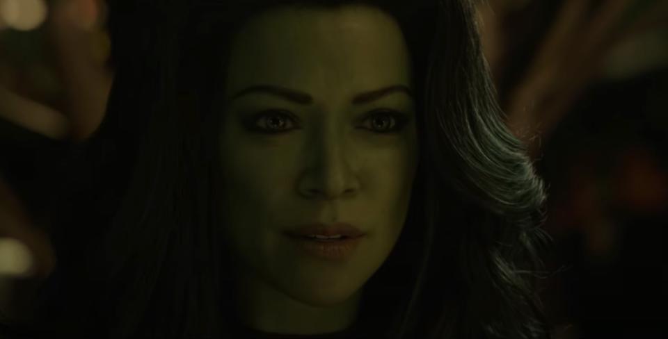 She-Hulk (Tatiana Maslany) closeup.