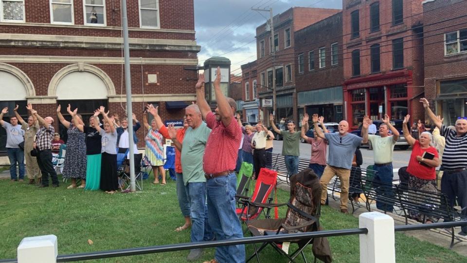 More than 100 residents gathered at the Madison County Courthouse in downtown Marshall for an anti-abortion rally July 13.