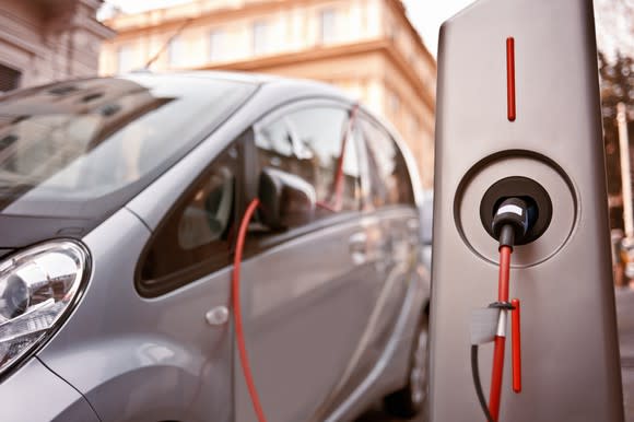 A car being electrically charged