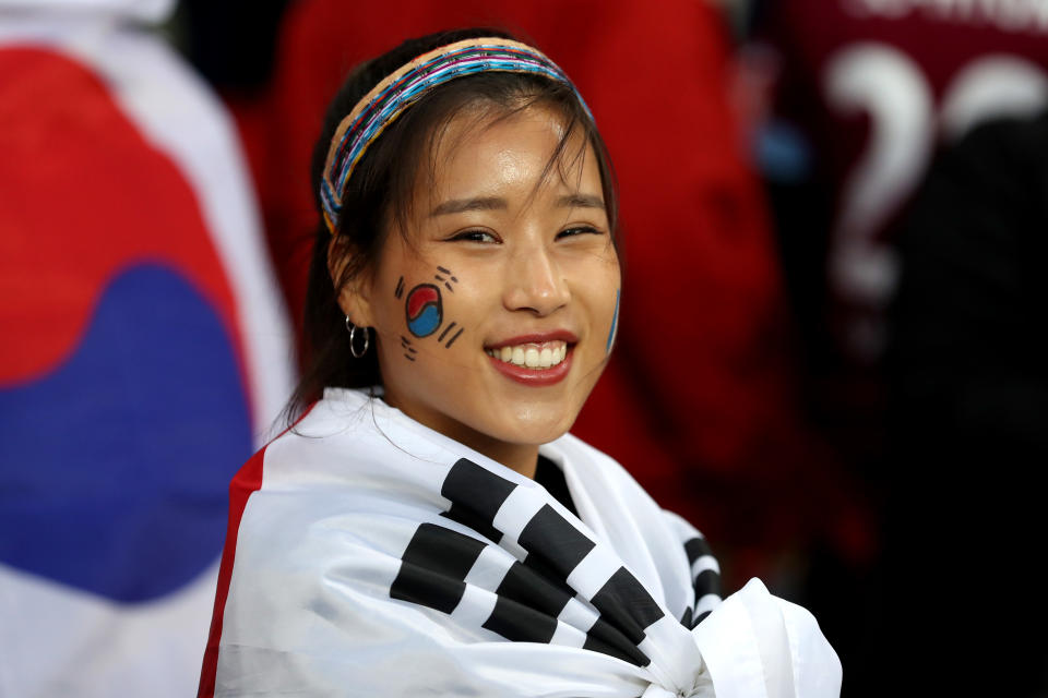 Fan of Korea shows their support during the 2019 FIFA Women's World Cup France group A match between France and Korea Republic at Parc des Princes on June 07, 2019 in Paris, France. (Photo by Catherine Ivill/FIFA via Getty Images)