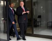 U.S. Secretary of State Mike Pompeo walks with Ethiopian Prime Minister Abiy Ahmed at the Prime Minister office after a meeting in Addis Ababa