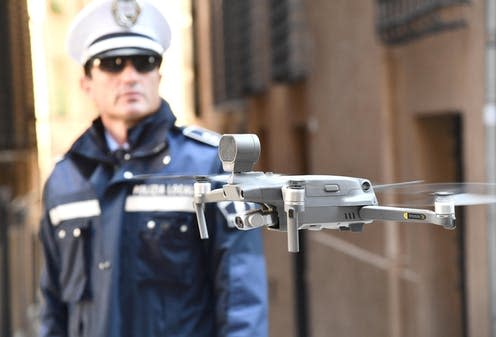 <span class="caption">In Italy, police are deploying drones to ensure citizens comply with self-isolation rules.</span> <span class="attribution"><span class="source">EPA/Luca Zennaro</span></span>