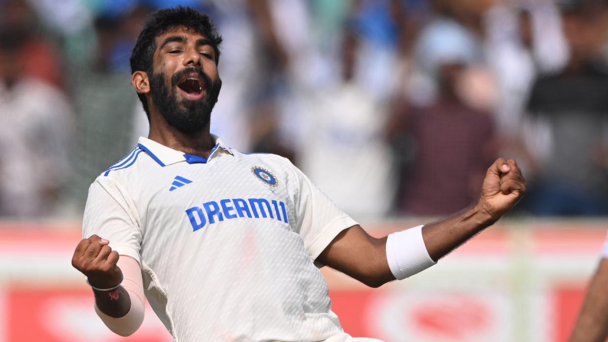   India bowler Jasprit Bumrah celebrates after taking the wicket of England batsman Ben Foakes ahead of the 5th Test Match India vs England. 