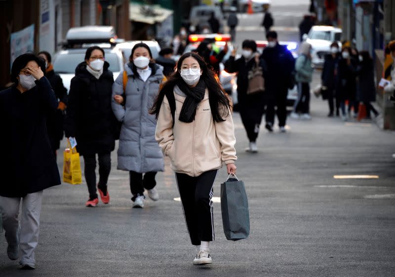 Students take the annual college entrance examinations amid the coronavirus disease (COVID-19) pandemic in Seoul