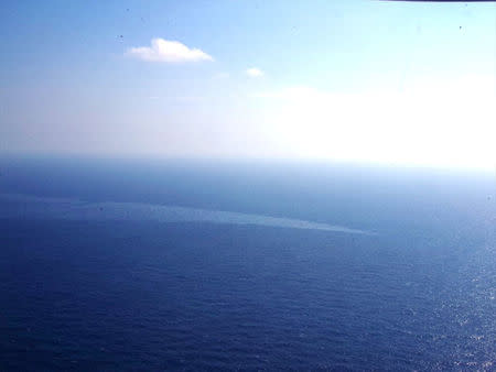 The oil spill from a stricken Iranian tanker Sanchi that sank on Sunday is seen in the East China Sea, on January 17, 2018 in this photo provided by Japan's 10th Regional Coast Guard. 10th Regional Coast Guard Headquarters/Handout via REUTERS