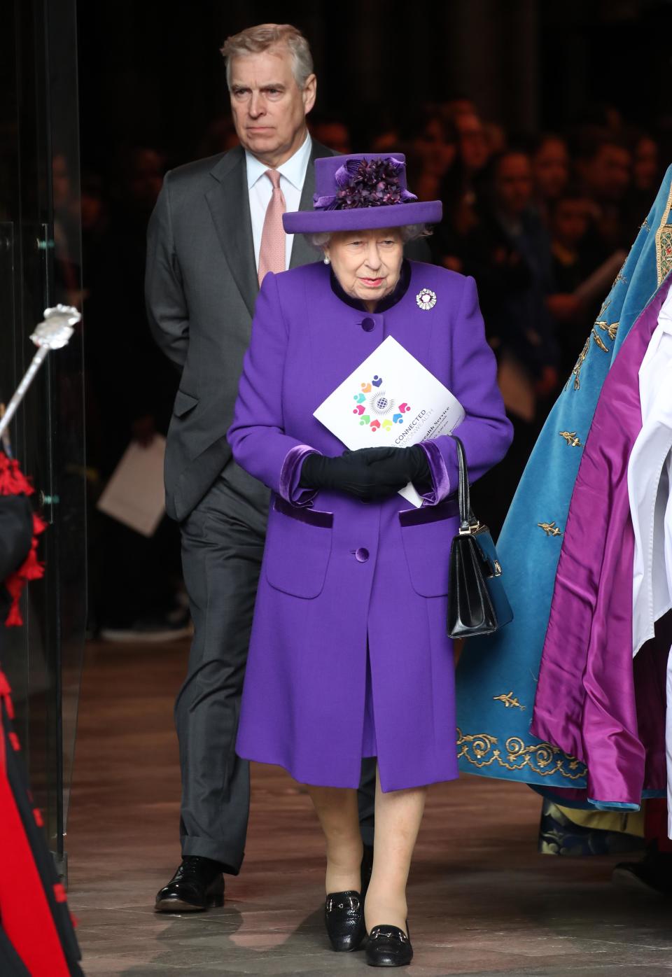 Prince Andrew, Duke of York and Queen Elizabeth II depart the Commonwealth Service on Commonwealth Day 2019