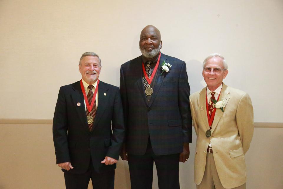 From left, former Armstrong State University sports figures Eddie Aenchbacher, Elijah "Sonny" Powell and Michael Lariscy were honored Monday night, May 16, during the Greater Savannah Athletic Hall of Fame awards banquet.