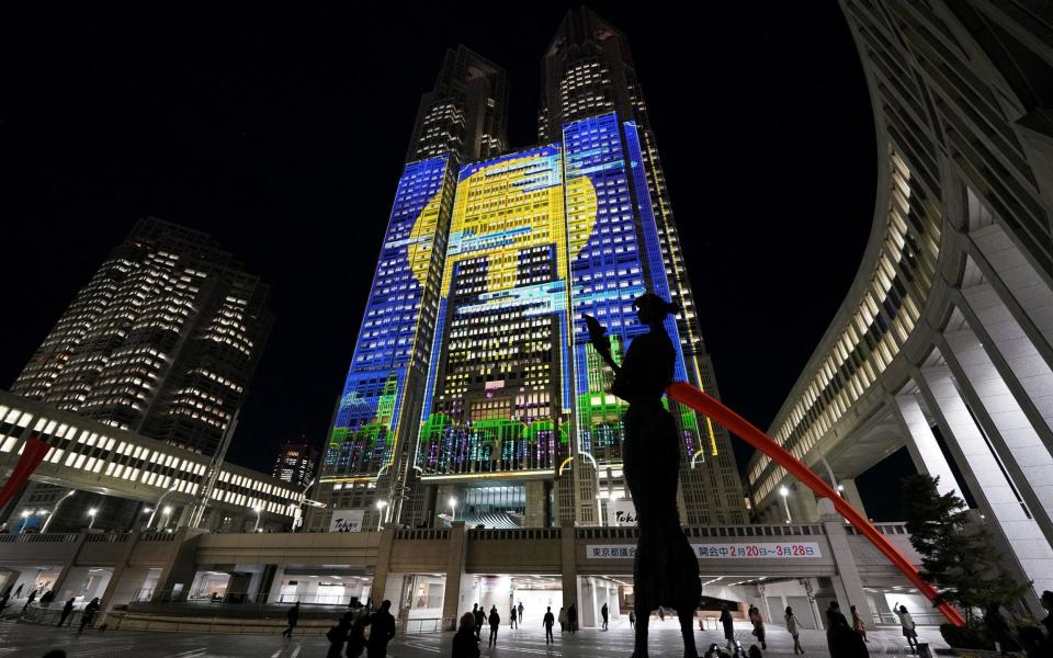 The Tokyo Metropolitan Government Building No. 1 is lit up as it secures a Guinness World Record for the 'largest architectural projection-mapped display'