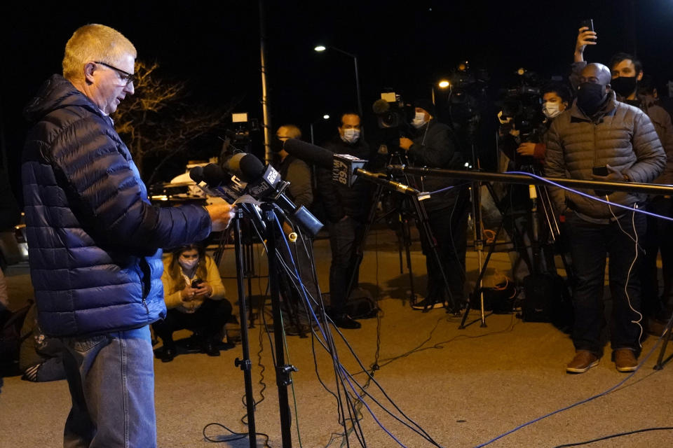 Wauwatosa Police chief Barry Weber speaks at a news conference, Friday, Nov. 20, 2020, in Wauwatosa, Wis. Multiple people were shot Friday afternoon at the Mayfair Mall in Wauwatosa, Wis., and police are still searching for the shooter. (AP Photo/Nam Y. Huh)