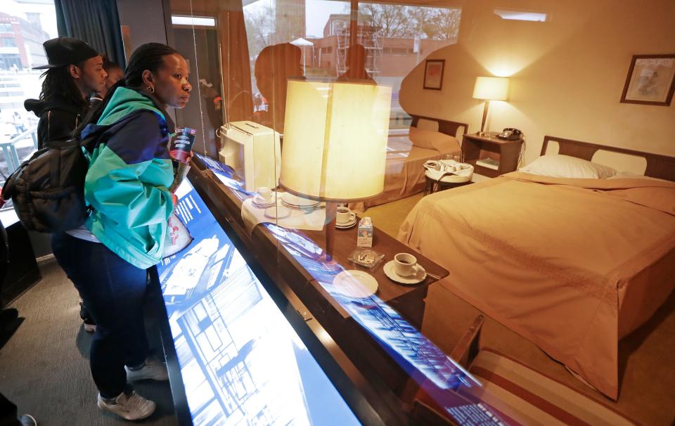 Visitors view a room used by Martin Luther King Jr. at the National Civil Rights Museum on April 2, 2018, in Memphis, Tenn. The museum was formerly the Lorraine Motel, where King was assassinated April 4, 1968. King was in Memphis to take part in a sanitation workers strike.