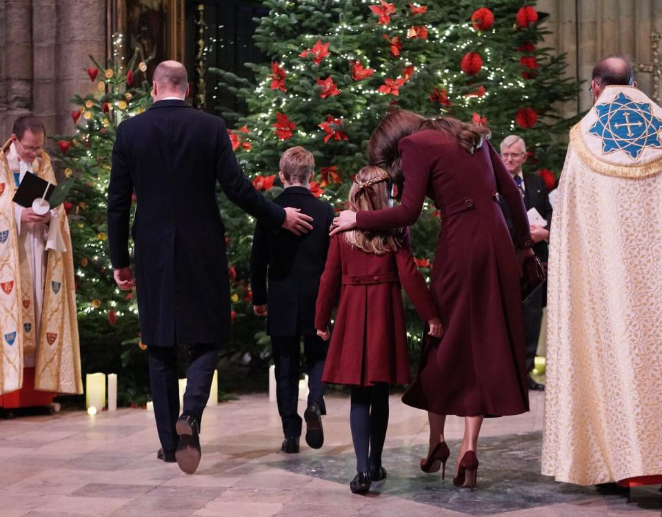 William, George, Charlotte and Kate together at the carol service (Getty Images)