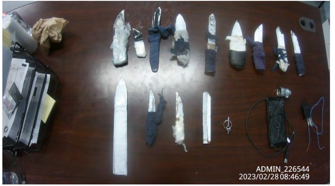 Improvised weapons recovered from inside of the Alvin S. Glenn Detention Center were shown to the Richland County Council during a meeting on July 29, 2023.