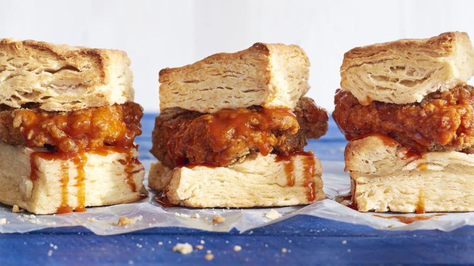 Mile-High Biscuit Sandwiches with Sweet Heat Hot Chicken