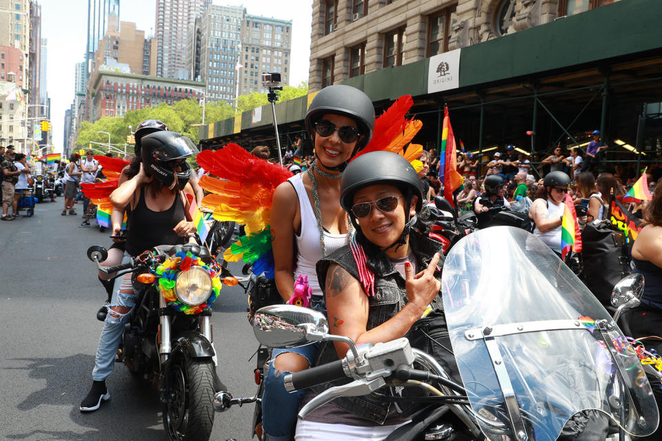 Women ride motorcycles during the N.Y.C. Pride Parade in New York on June 30, 2019. (Photo: Gordon Donovan/Yahoo News)