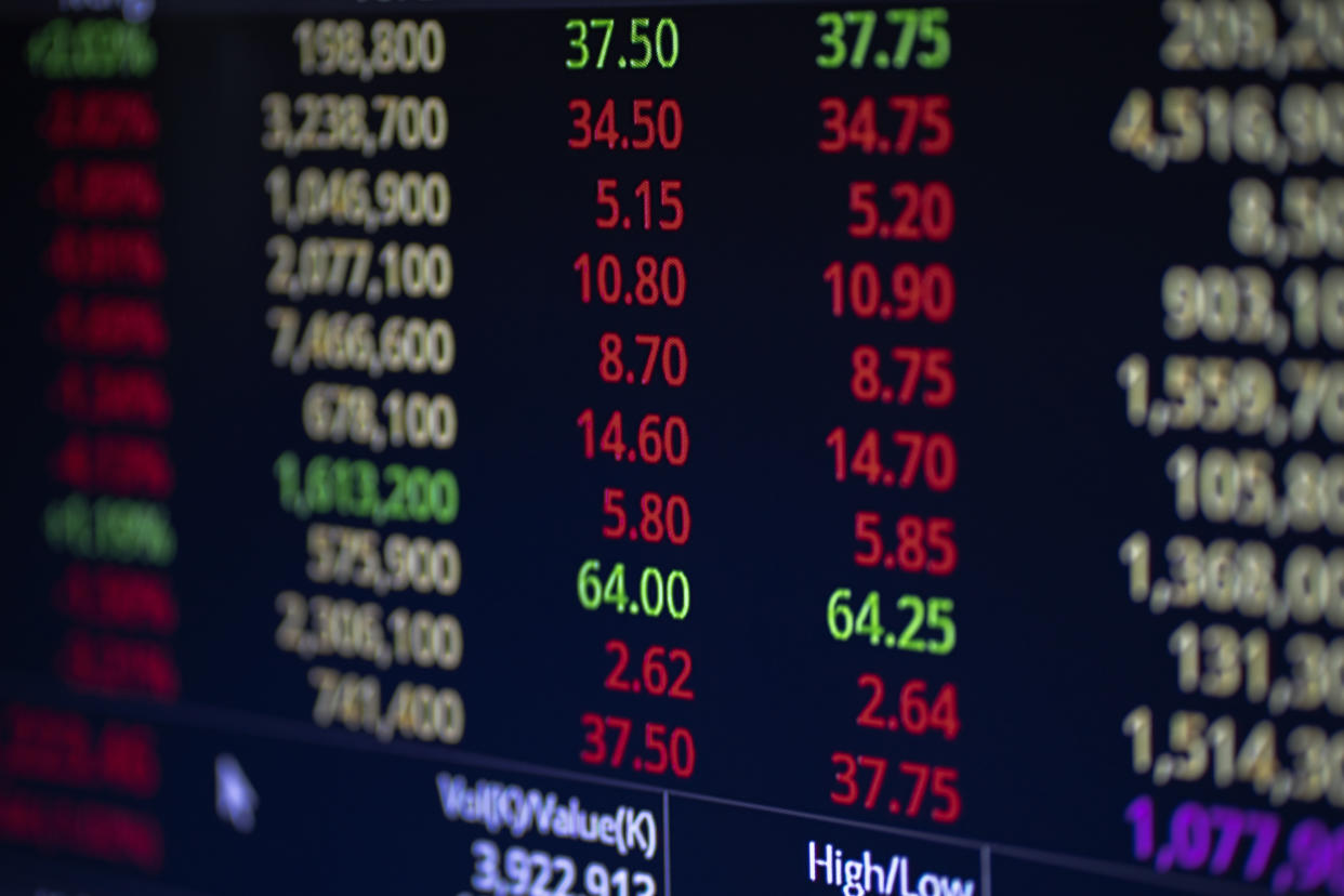 Stock market business graph chart on digital screen. Success and loss money concept. Trading screen board.