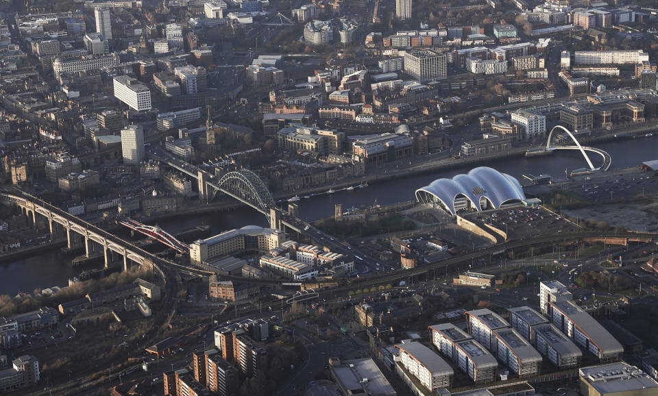 File photo dated 24/02/18 of an aerial view of (from the left), High Level Bridge, Swing Bridge, Tyne Bridge and Gateshead Millennium Bridge, which span the River Tyne in Newcastle. The North East looks set to become the latest area in England to come under local restrictions as coronavirus cases rise.