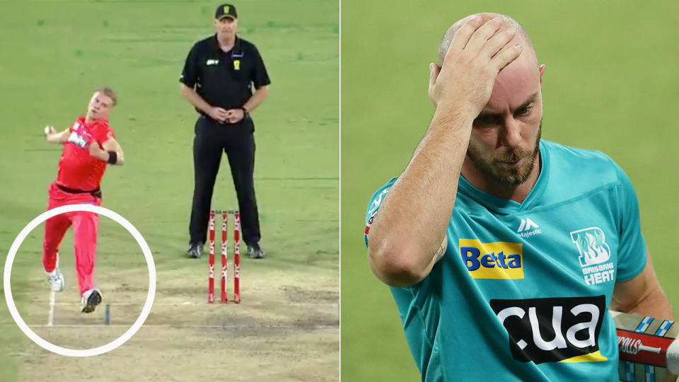 Seen here, Jack Prestwidge delivered a rare back-foot no ball to Chris Lynn in the BBL.