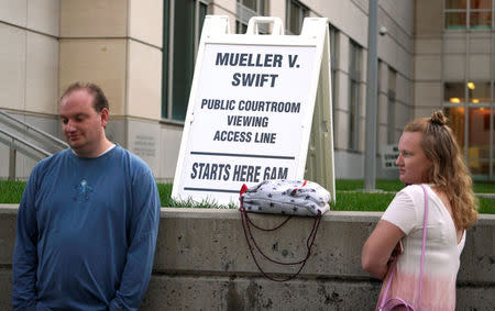 Taylor Swift fans wait outside to go into Denver Federal Court where the Taylor Swift groping trial goes on in Denver, U.S., August 14, 2017. REUTERS/Rick Wilking