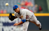 ATLANTA, GA - APRIL 17: Johan Santana #57 of the New York Mets pitches to the Atlanta Braves at Turner Field on April 17, 2012 in Atlanta, Georgia. (Photo by Kevin C. Cox/Getty Images)