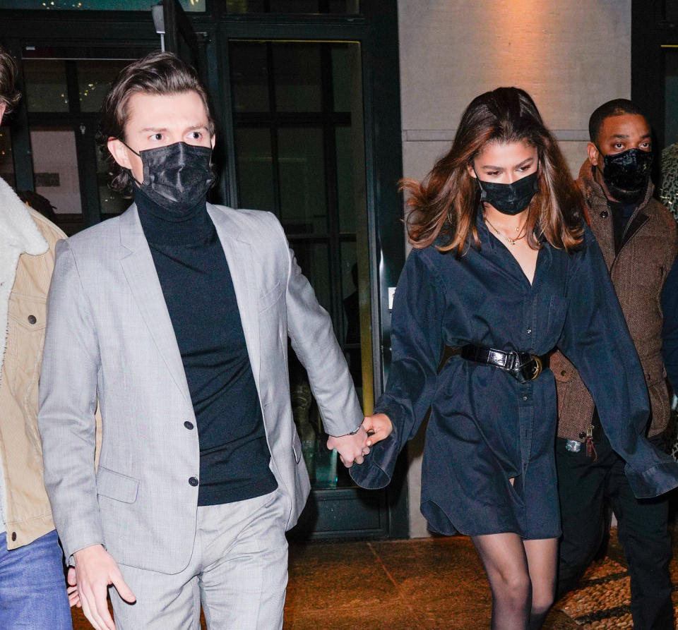 Tom Holland and Zendaya leaving their hotel on Feb. 16, 2022 in New York City.  (Gotham / GC Images)