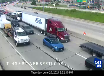 Interstate 43 is closed in both directions, causing traffic backups, as seen in a traffic camera image from about 3:30 p.m. Thursday.