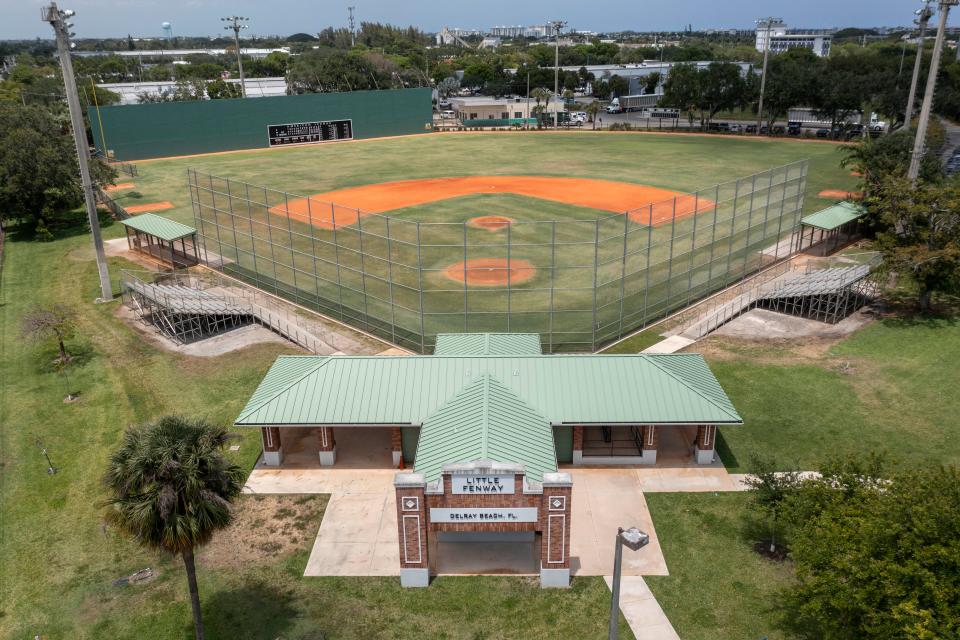 Miller Park is the home of "Little Fenway" a replica of Fenway Park and its "Green Monster" on May 10, 2024 in Delray Beach, Florida.