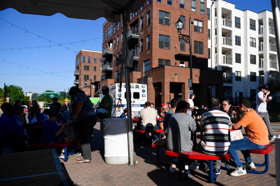 People gather in District 356 during the annual Health Career night at Fluor Field before the Greenville Drive game on Wednesday, April 12, 2023. 