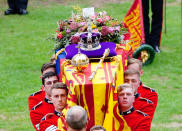 <p>The Queen's coffin is carried in St George's Chapel for the committal service. (PA)</p> 