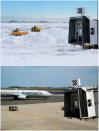 El aeropuerto también resultó muy afectado. Arriba los trabajadores intentan despejar la pista de nieve, mientras que abajo los aviones se mueven con normalidad.