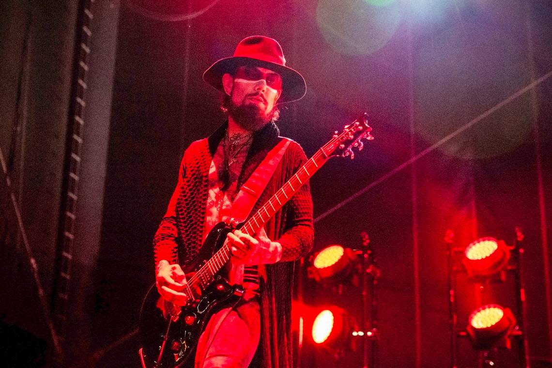 Lead guitar player Dave Navarro of Jane’s Addiction performs at Raleigh, N.C.’s Red Hat Amphitheater, Tuesday night, Sept. 3, 2024.