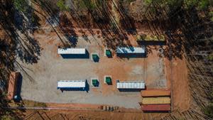 An aerial view of the mobile crypto mining containers located at the West Point hosting site.