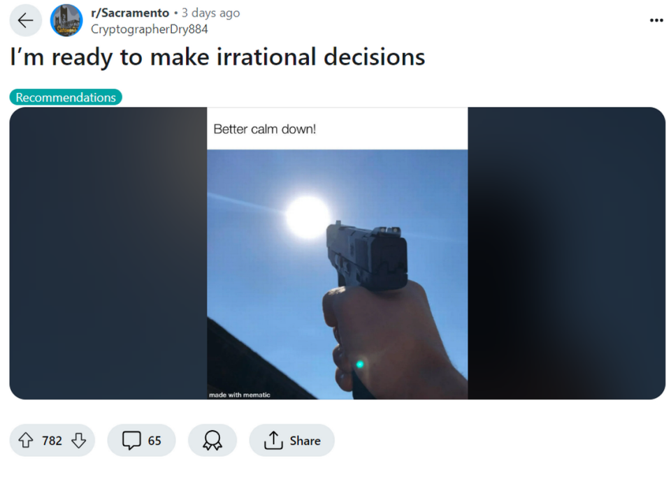 Screenshot of Reddit post on the Sacramento community channel.