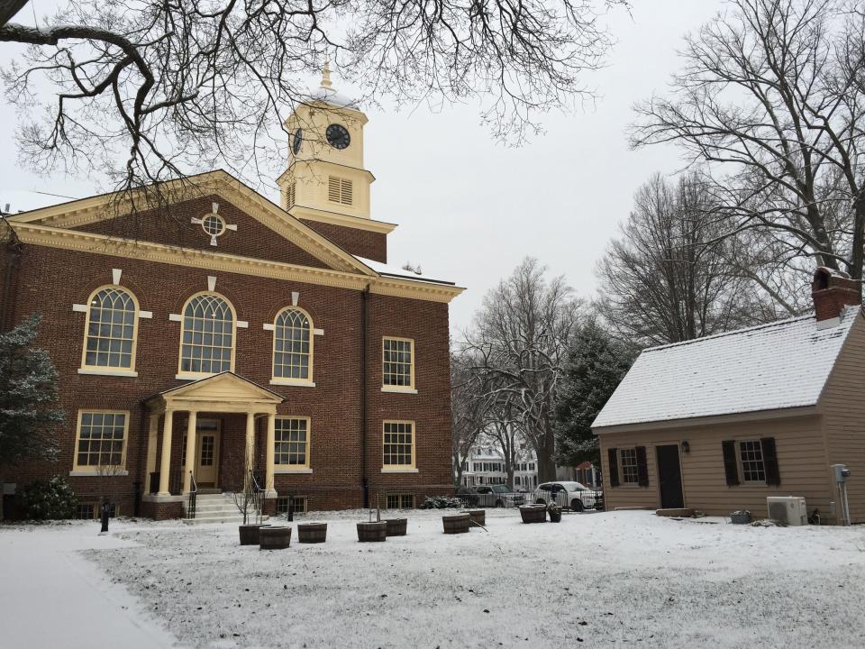 First State Heritage Park in downtown Dover dusted by flurries on a February morning in 2016.