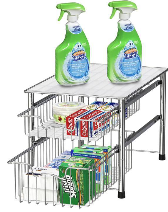 SimpleHouseware Stackable 2 Tier Sliding Basket Organizer 