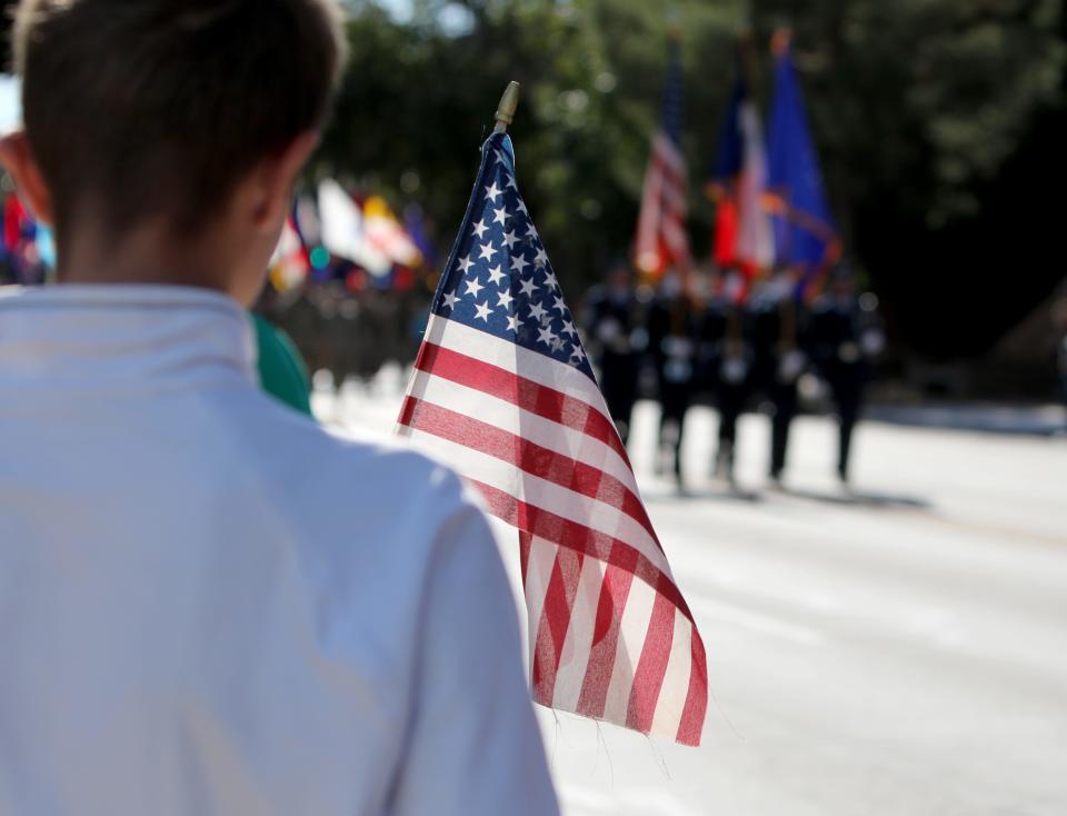 Military members march Saturday, Nov. 2, 2019, in the Veterans Day Parade in downtown Wichita Falls.