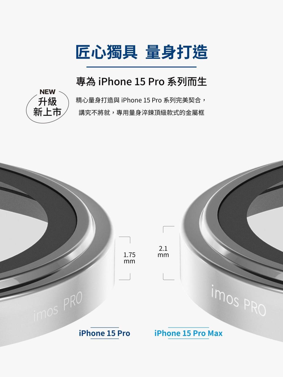 imos鏡頭貼曝光iPhone 15 Pro系列的鏡頭厚度不同。（圖／翻攝自imos FB）