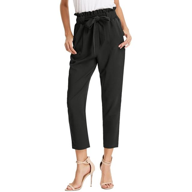 GRACE KARIN Women's Cropped Paper Bag Waist Pants with Pockets