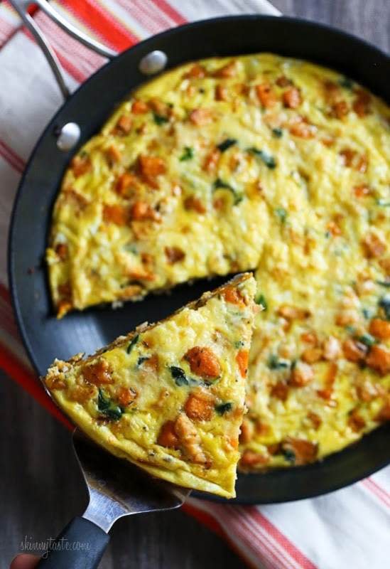 <p>Skinny Taste</p><p>Leftover turkey, sweet potato, spinach and Gruyere cheese frittata– trust me, you’ll want to save some Thanksgiving turkey because this breakfast frittata is so good!</p><p><strong>Get the recipe: <a href="https://www.skinnytaste.com/leftover-turkey-and-sweet-potato" rel="nofollow noopener" target="_blank" data-ylk="slk:Leftover Turkey and Sweet Potato Frittata;elm:context_link;itc:0;sec:content-canvas" class="link rapid-noclick-resp">Leftover Turkey and Sweet Potato Frittata</a></strong></p><p><strong>Related: 10 <a href="https://parade.com/845964/felicialim/10-tasty-turkey-recipes-to-indulge-in-today/" rel="nofollow noopener" target="_blank" data-ylk="slk:Tasty Turkey Recipes to Indulge in Today;elm:context_link;itc:0;sec:content-canvas" class="link rapid-noclick-resp">Tasty Turkey Recipes to Indulge in Today</a></strong></p>