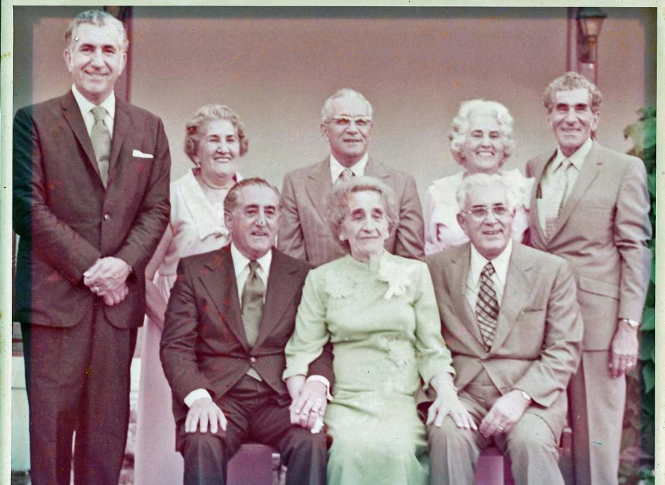 The Versaggi family in 1974. Seated: Virgil, Vencenzina, John; standing: Dominic, Helena, Manuel, Gina and Joe.