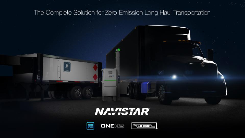 General Motors is collaborating with Navistar and OneH2 to deliver a fuel-cell electric long-haul trucking system to be launched in 2024.