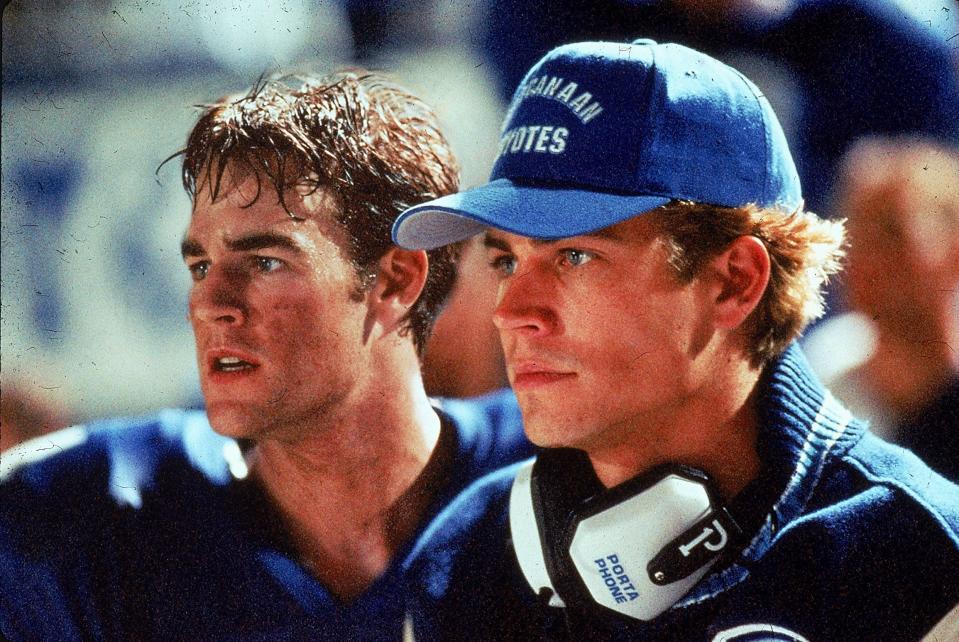 James Van Der Beek (left) and Paul Walker are quarterbacks at a competitive Texas high school in "Varsity Blues."