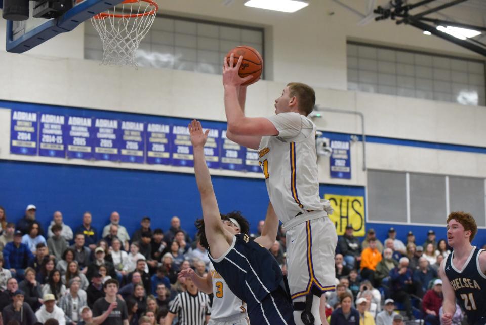 Onsted's Ayden Davis takes a shot during the Division 2 regional final against Chelsea at Adrian.