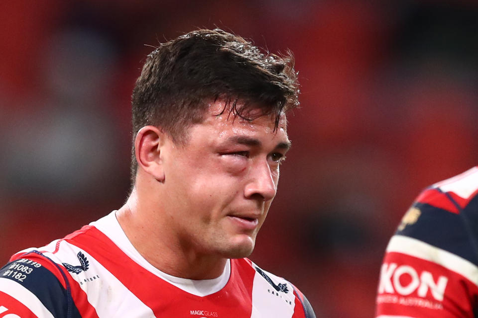 Seen here, the aftermath of Latrell Mitchell's hit on Joseph Manu.