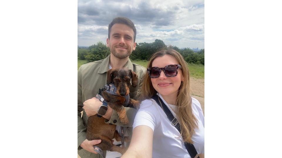Rosie with her fiancé Steve and their dog Ruby