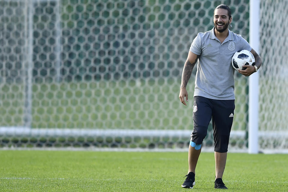 MOSCOW, RUSSIA - JUNE 12: Singer Maluma smiles during a training session at FC Strogino Stadium on June 12, 2018 in Moscow, Russia. (Photo by Hector Vivas/Getty Images)