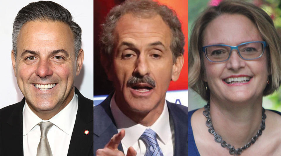 Joe Buscaino (left), Mike Feuer and Gina Viola - Credit: Tommaso Boddi/Getty Images; yung J. Chun/Los Angeles Times/Getty Images; Courtesy of Subject