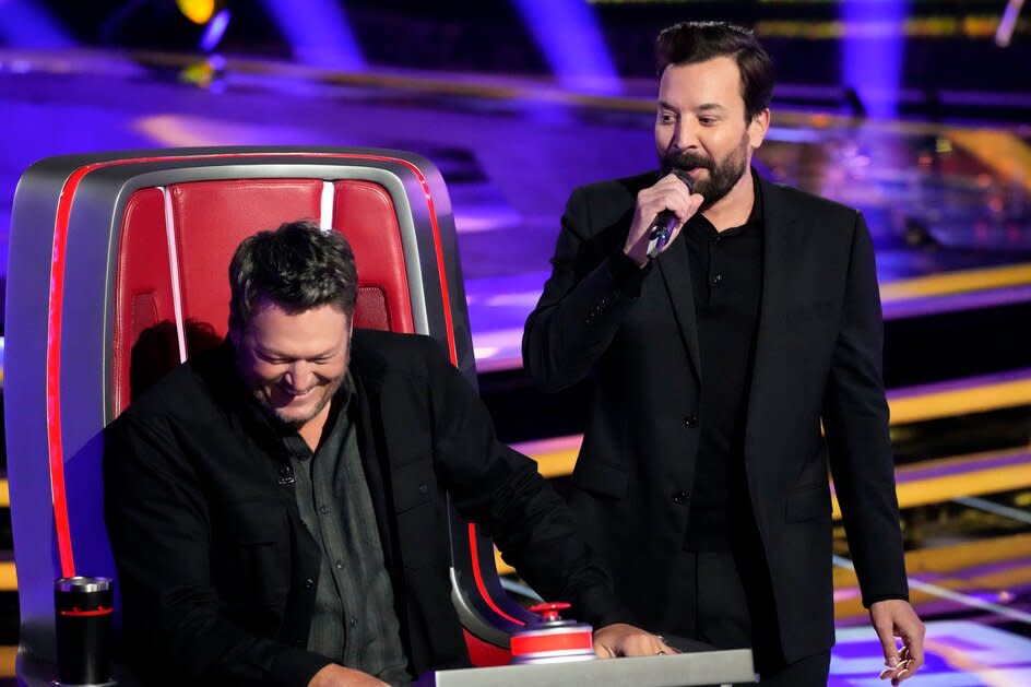 THE VOICE -- "Blind Auditions" Episode 2302 -- Pictured: (l-r) Blake Shelton, Jimmy Fallon